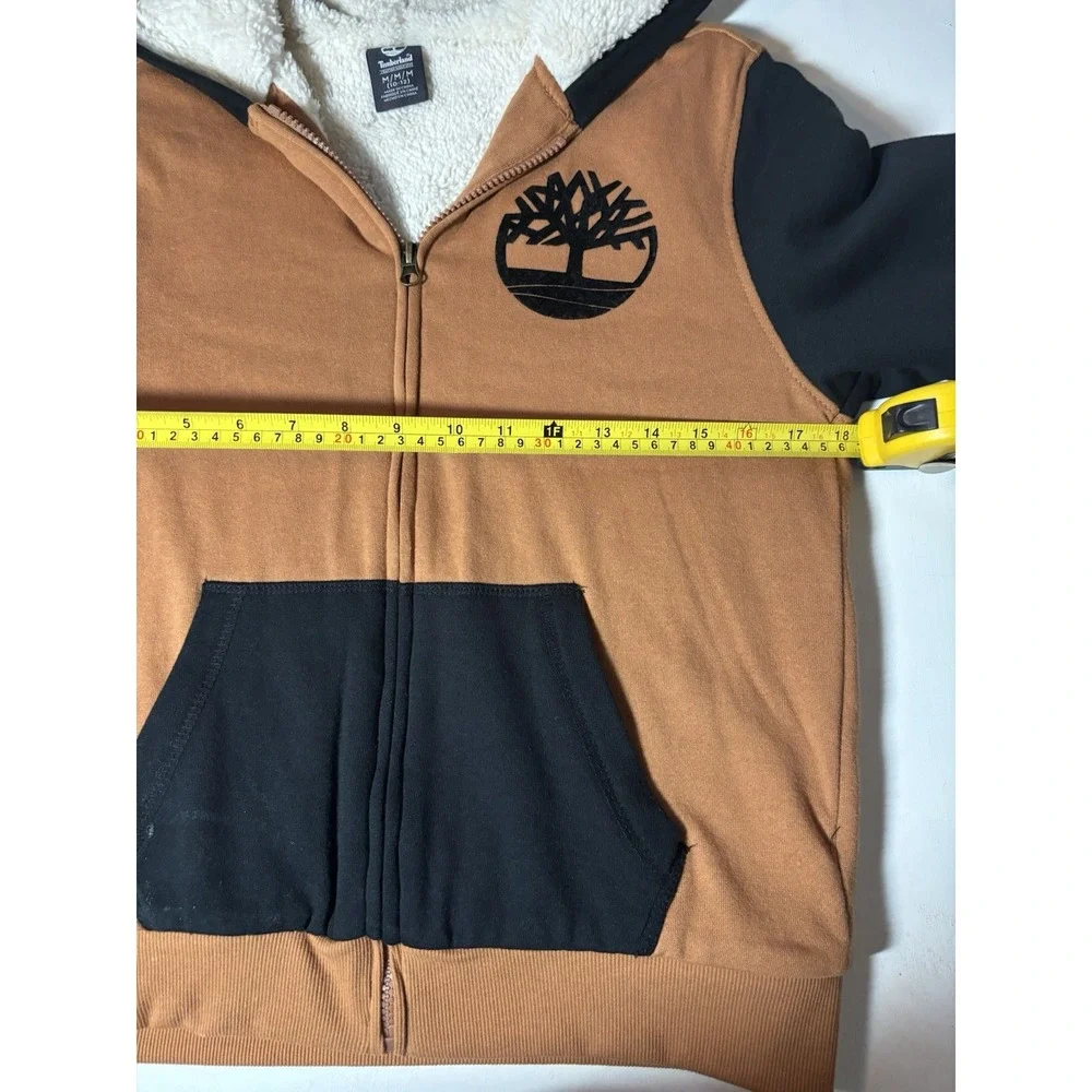 Timberland Full Zip Fleece Lined Pocket Hoodie Soft Brown/Black Youth Medium